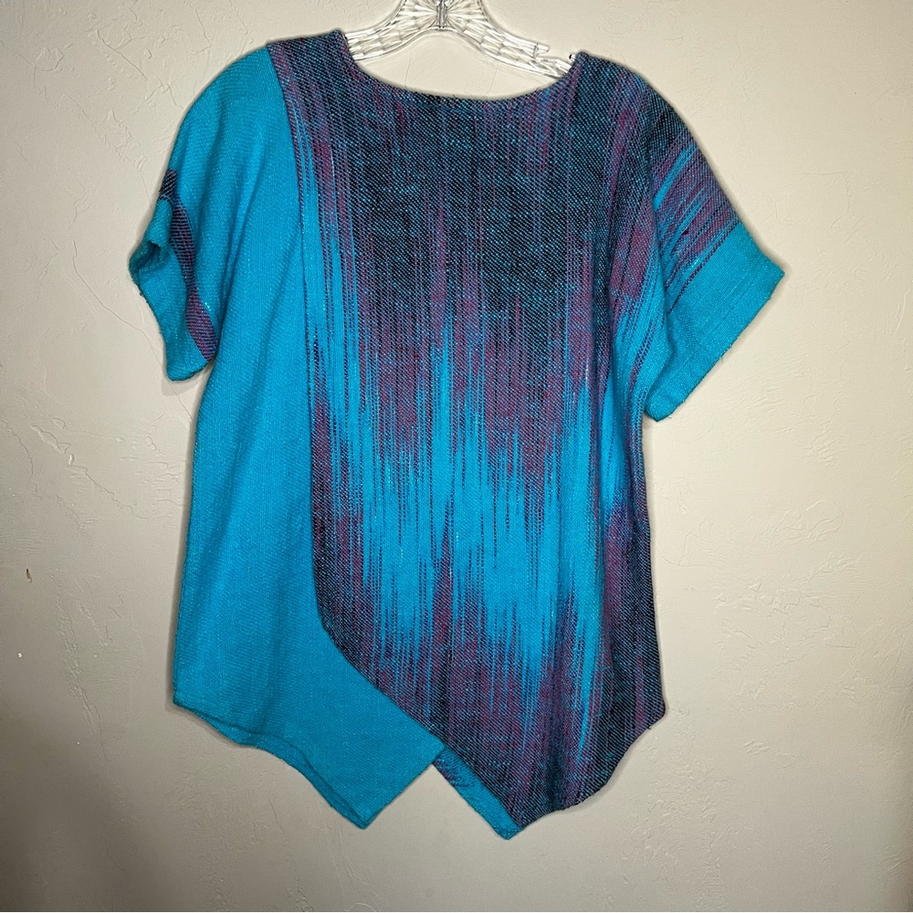 Dream Weaver Handwoven Blue Purple‎ Asymmetrical Aztec Lagenlook Top - Picture 9 of 10
